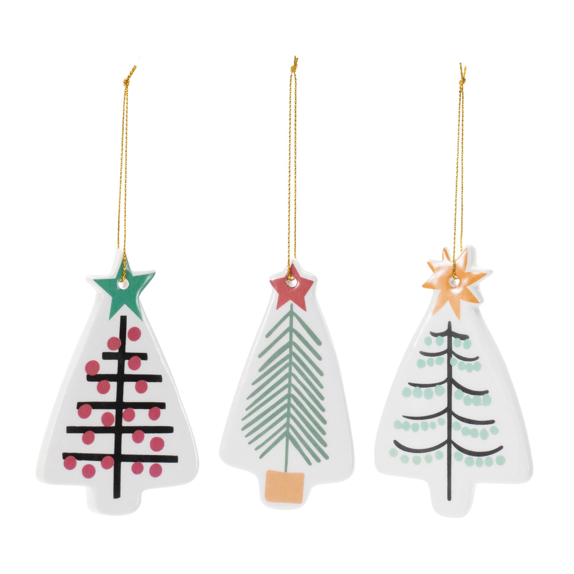 4" Ceramic Christmas Tree Ornament Set, 4ct.